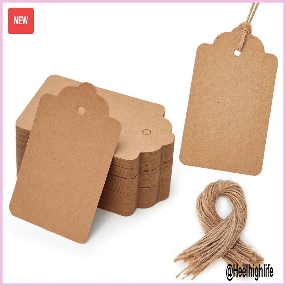 100 Kraft Paper Gift Tags with Strings, 1.7x2.8 Inch for Crafts & Clothing